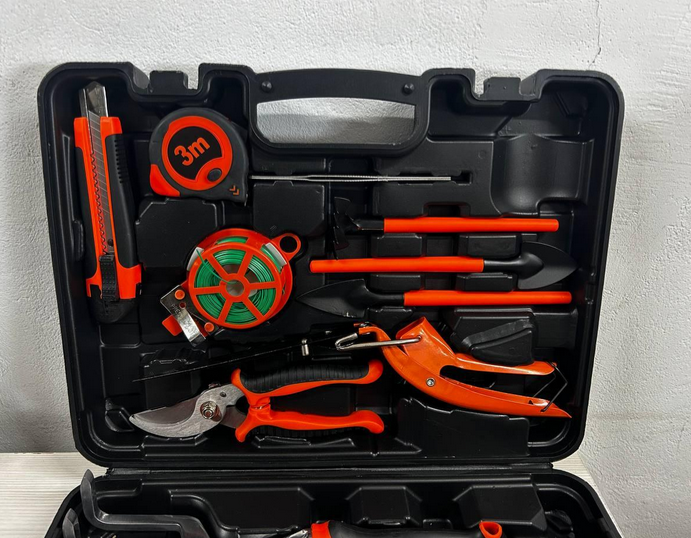 Набір садових інструментів у кейсі Gardening Set ART 14 в 1 (Сталь, Помаранчевий/Чорний) &mdash; Універсальний садовий інвентар NART14 фото
