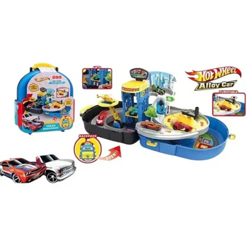 Трек Hot Wheel 1212 с 2 металлопластиковыми машинками, механическим лифтом и подвижными элементами в чемоданчике 164221 фото