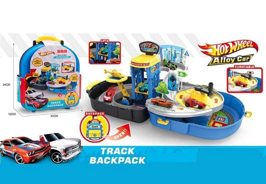 Трек Hot Wheel 1212 с 2 металлопластиковыми машинками, механическим лифтом и подвижными элементами в чемоданчике 164221 фото
