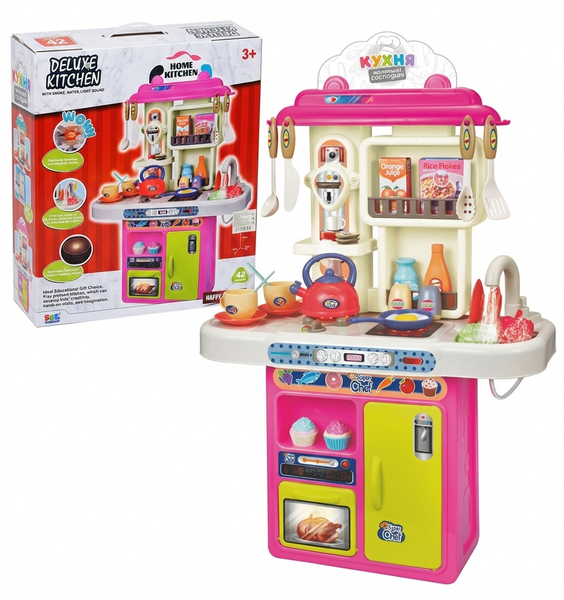 Велика дитяча інтерактивна кухня Deluxe Kitchen 16914B (42 предмети, 70 см) з парою, водою з крана, світлом, звуком та духовкою 16914 фото
