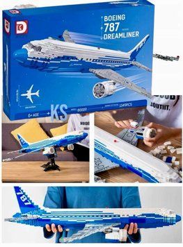 Великий колекційний конструктор Літак Boeing 787 Dreamliner Brick King 80009 (1353 деталі), масштабна модель Боїнг Дримлайнер на підставці 80009 фото