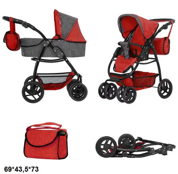 Дитяча коляска для ляльок 2 в 1 Carrello Avanti 9662 Red: Маневрена модель з поворотною ручкою 9662 фото