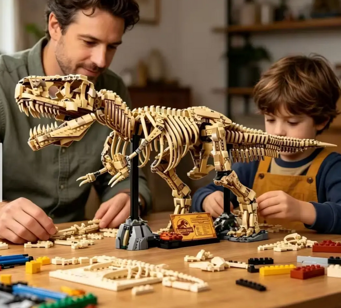 Великий колекційний конструктор Jurassic World Скам'янілості динозаврів Тиранозавр Рекс T-Rex (арт. 8869Н) 3145 деталей, рухомий скелет 105 см з підставкою, інформаційною табличкою та 2 мініфігурками 8869Н фото