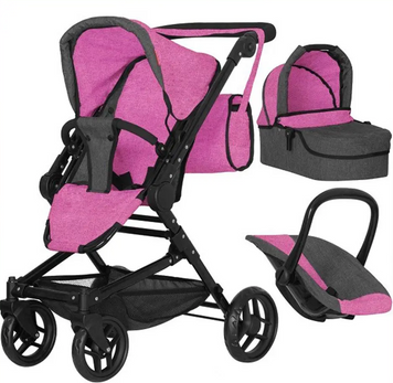 Дитяча коляска для ляльок 3 в 1 Carrello Magia 9636 Rose Red: Повний ігровий набір з автокріслом 9636 фото