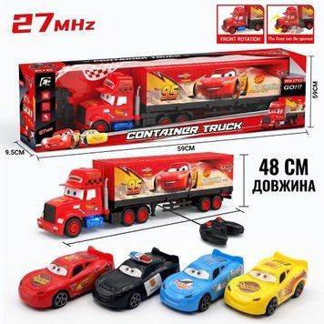 Великий трейлер-автовоз на радіокеруванні Тачки Маквін (Mack) 48 см з 4 машинками в комплекті, акумулятором, пультом 27 MHz та відкривним кузовом 198372-4 фото