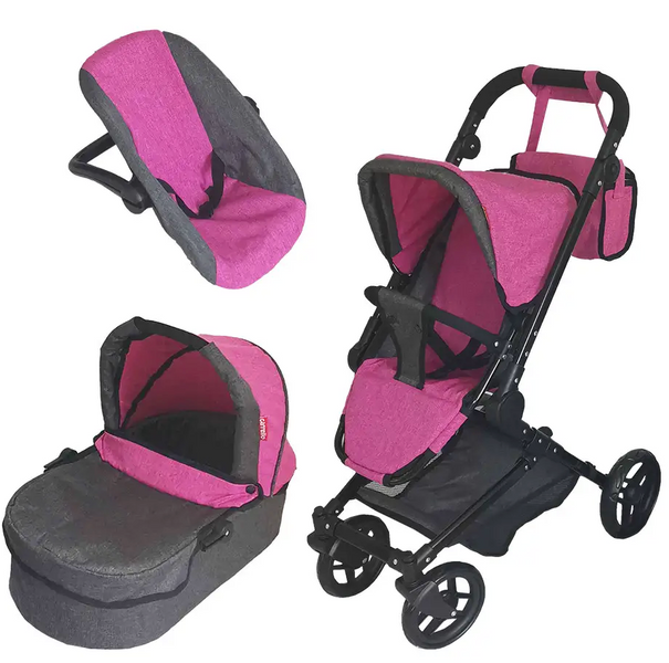 Дитяча коляска для ляльок 3 в 1 Carrello Magia 9636 Rose Red: Повний ігровий набір з автокріслом 9636 фото
