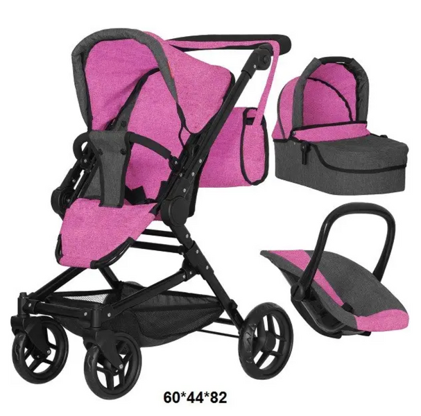 Дитяча коляска для ляльок 3 в 1 Carrello Magia 9636 Rose Red: Повний ігровий набір з автокріслом 9636 фото