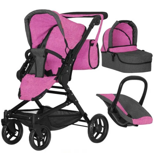 Дитяча коляска для ляльок 3 в 1 Carrello Magia 9636 Rose Red: Повний ігровий набір з автокріслом 9636 фото