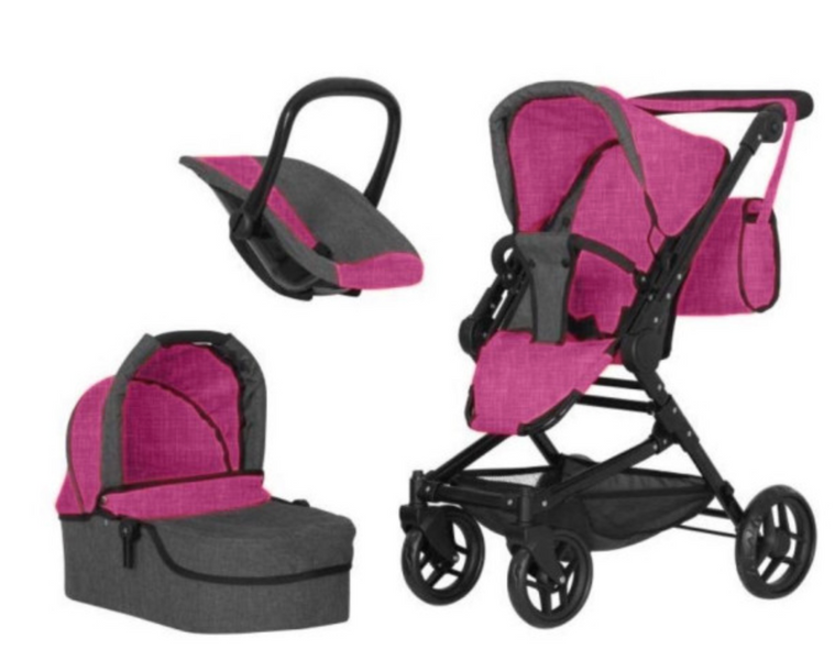 Дитяча коляска для ляльок 3 в 1 Carrello Magia 9636 Rose Red: Повний ігровий набір з автокріслом 9636 фото