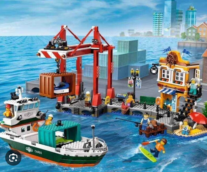 Великий дитячий конструктор Сіті Морський порт з вантажним кораблем My World / Cities 68014 (1291 деталь), велике судно та портовий кран 68014 фото
