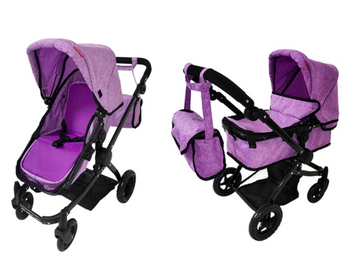 Коляска для кукол CARRELLO MAESTRO 9651B Purple 2 в 1 трансформер с опрокидывающейся ручкой + сумка 9651P фото