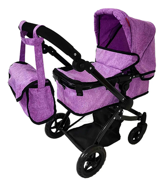 Коляска для кукол CARRELLO MAESTRO 9651B Purple 2 в 1 трансформер с опрокидывающейся ручкой + сумка 9651P фото