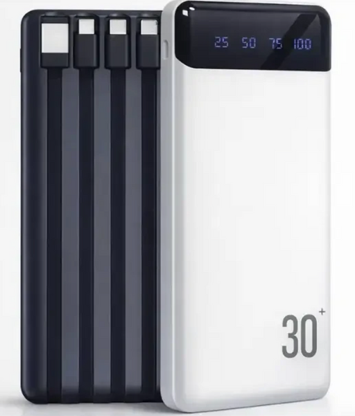 Павербанк PB-461 30000 mAh: Швидка зарядка QC 3.0, 18W, LED-дисплей та вбудовані кабелі PB461 фото