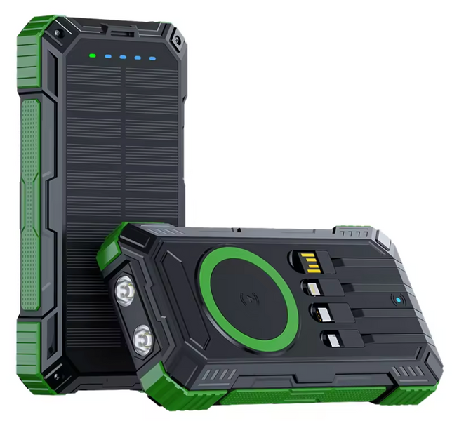 Туристичний Power Bank 50000 mAh: Сонячна панель, бездротова зарядка Qi, Fast Charge 22.5W та 4 вбудовані кабелі SP268 фото