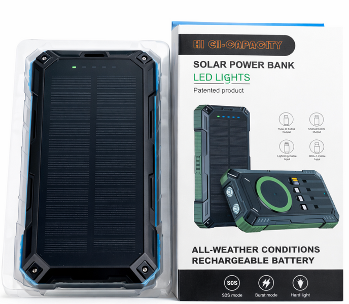 Туристичний Power Bank 50000 mAh: Сонячна панель, бездротова зарядка Qi, Fast Charge 22.5W та 4 вбудовані кабелі SP268 фото