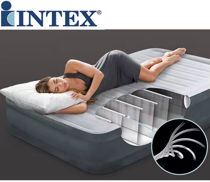 Intex Велюр матрас 67768 размер 137х191х33 см, полуторный, со встроенным насосом 220V 67768   фото