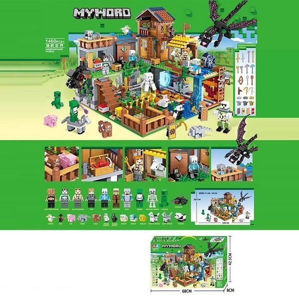 Величезний дитячий конструктор My World 7657 &laquo;Underground World&raquo; за мотивами відомої гри, 1460 деталей (26 міні-фігурок, Ендер-дракон) 185443 фото