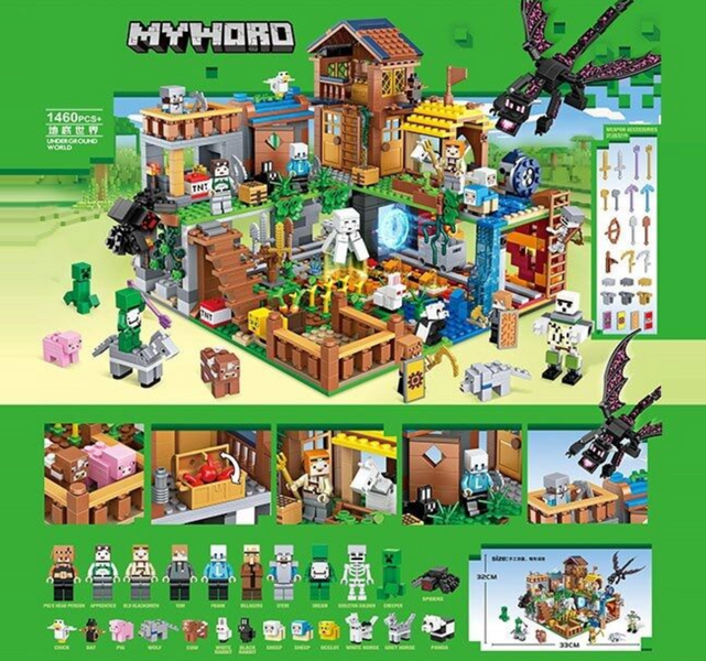 Величезний дитячий конструктор My World 7657 &laquo;Underground World&raquo; за мотивами відомої гри, 1460 деталей (26 міні-фігурок, Ендер-дракон) 185443 фото