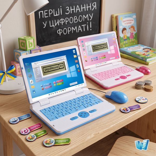Дитячий інтерактивний навчальний ноутбук знань WToys 30916 рожевий (українська мова, вірші, пісні, казки, вікторини) 200445 фото