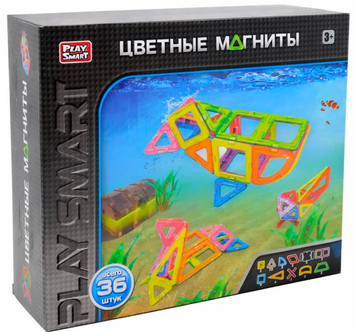 Магнітний конструктор Play Smart кольорові магніти, 36 деталей + книга з варіантами збирання 2466 фото