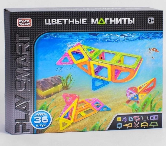 Магнітний конструктор Play Smart кольорові магніти, 36 деталей + книга з варіантами збирання 2466 фото