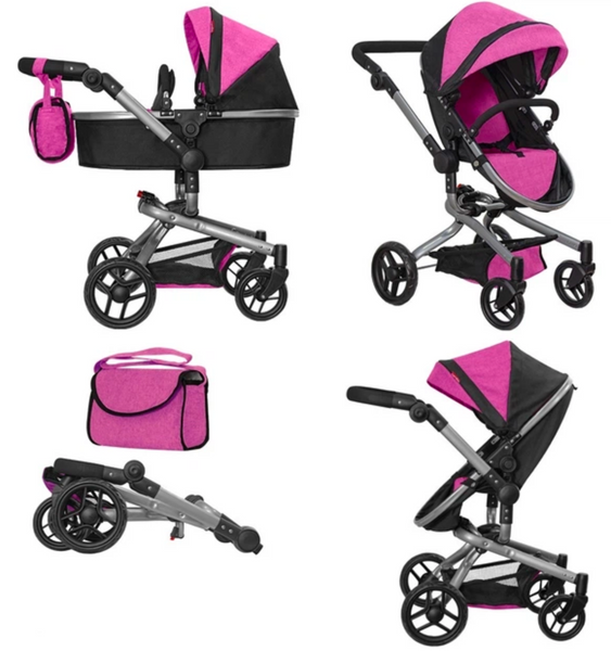 Коляска для кукол 2 в 1 CARRELLO FORTUNA 9695 Rose Red с опрокидывающейся ручкой и сумкой 9695-R фото