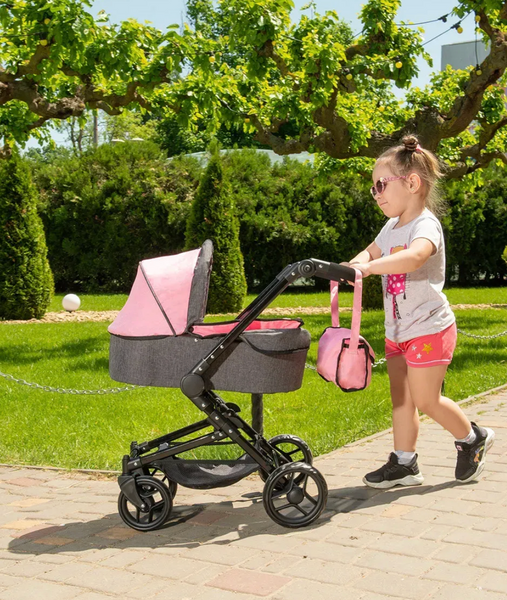 Дитяча коляска для ляльок 3 в 1 Carrello Magia 9636 Pink: Повний ігровий набір з автокріслом 9636-1 фото