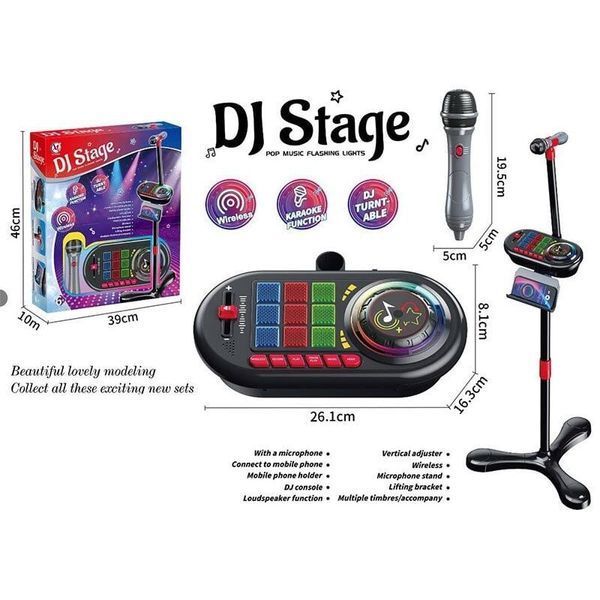 Дитячий музичний DJ-мікшер DJ Stage з мікрофоном на регульованій стійці, диско-кулею, підставкою для смартфона та світлозвуковими ефектами 198493 фото