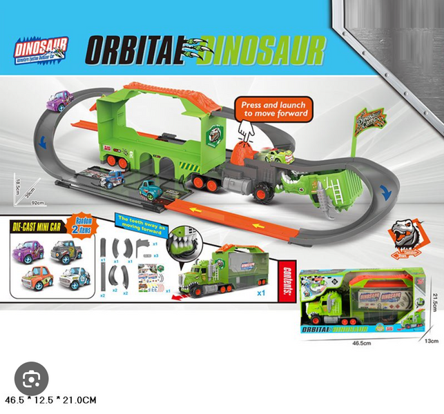 Дитячий вантажівка-трансформер Dinosaur Orbital Car (арт. 879-119) з розкладним автотреком (92 см), рухомими щелепами, катапультою та 2 металевими машинками 879-119 фото